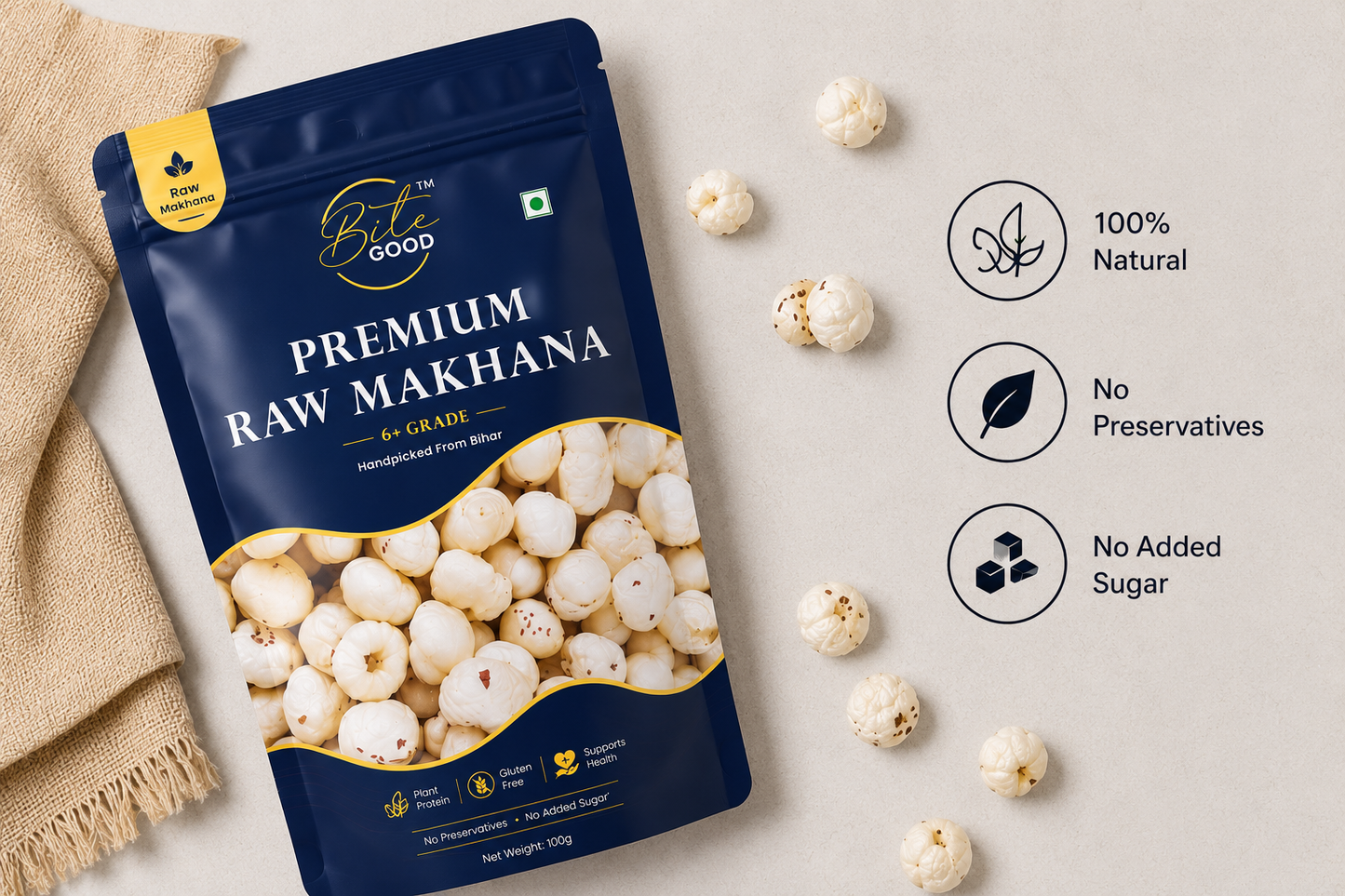 Premium Raw Makhana 6+ Grade Handpicked